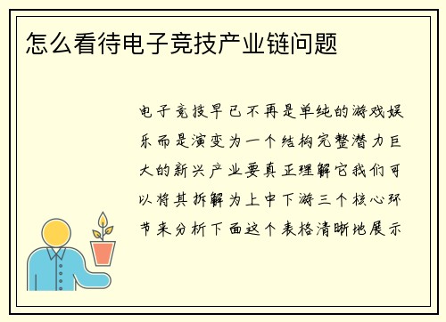 怎么看待电子竞技产业链问题
